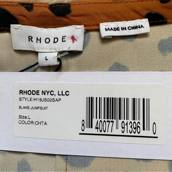 Rhode Jumpsuit Blake Long Sleeve Wide Leg Satin Leopard Cheetah Print L NWT New - Picture 9 of 15